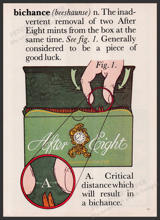After Eight Mints "bichance" 1980s Print Advertisement Ad 1982 Illustration Fetch the Paper!