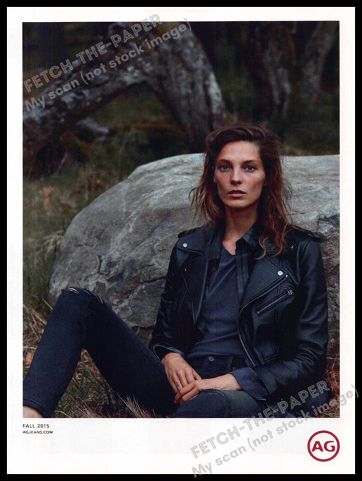 AG Jeans 2010s Magazine Print Ad 2015 Daria Werbowy Leaning Against Rock AG Jeans