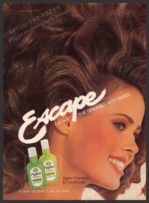 Agree Hair Products 1980s Print Advertisement 1982 Big Curly Hair Fetch-the-Paper
