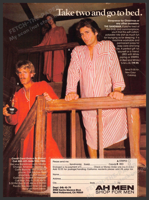 Ah Men 1970s Print Advertisement 1979 "The Sandman" Men's Long Night Shirt Ah Men