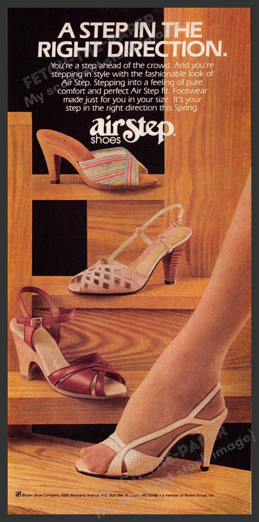 Airstep Shoes 1980s Print Ad 1982 Legs "A step in the right direction" Fetch-the-Paper