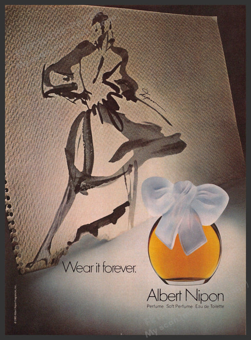 Albert Nipon 1980s Print Advertisement 1983 "Wear it Forever" Perfume Fetch-the-Paper