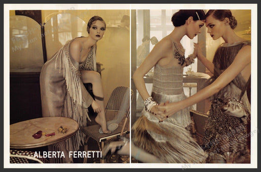 Alberta Ferretti Clothing 2000s Print Advertisement (2 Pg) 2009 Stockings Legs Fetch-the-Paper