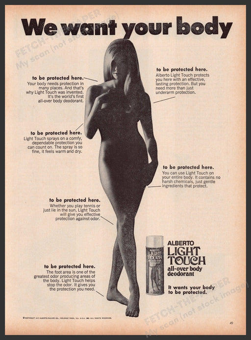 Alberto Light Touch All Over Body Deodorant 1960s Print Advertisement Ad 1969 Fetch the Paper!