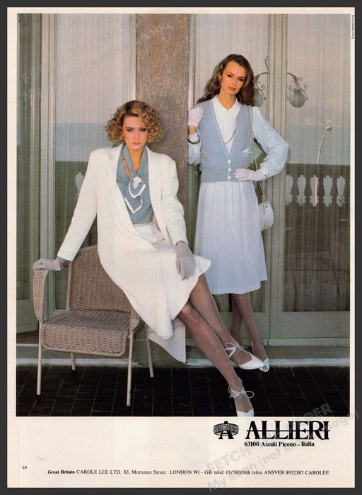 Allieri Clothing 1980s Print Advertisement Ad 1981 Legs Dresses Workwear Fetch-the-Paper