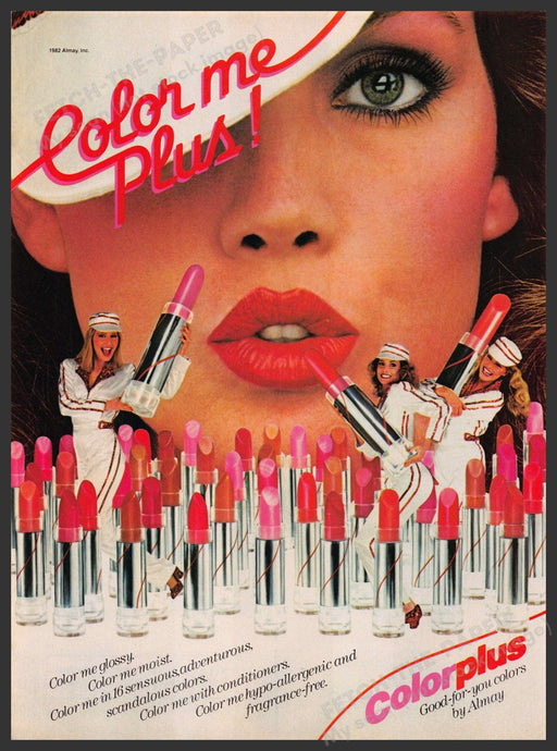 Almay Colorplus 1980s Print Advertisement 1983 Lips Lipstick Beauties Fetch-the-Paper