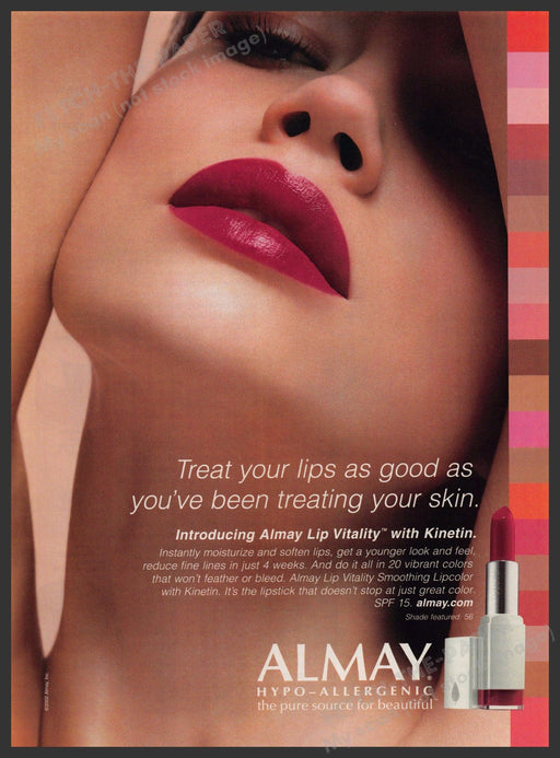 Almay Cosmetics 2000s Print Advertisement 2002 Lips Skin Pure Source Fetch-the-Paper