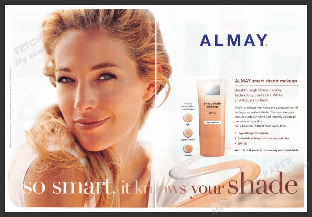 Almay Elaine Mellencamp 2000s Print Advertisement (2 pgs) 2007 Smart Shade Fetch-the-Paper