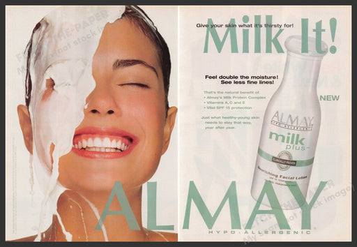 Almay Milk Plus 2000s Print Advertisement (2 page) 2001 Poured Face Moisturizer Fetch-the-Paper