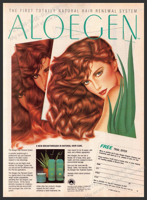 Aloegen 1980s Magazine Print Advertisement 1984 Hair Renewal Aloegen