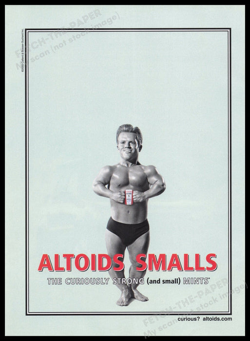 Altoids Smalls 2000s Print Advertisement Ad 2005 Little Person Body Builder Fetch the Paper!