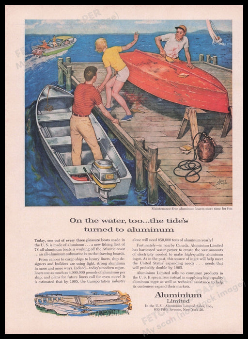 Aluminum Ltd. Boats Amos Sewell Illustration 1950s Print Advertisement Ad 1959 Fetch the Paper!