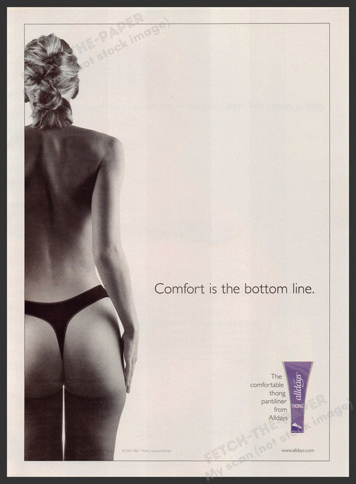Always Thong Pantyliner 2000s Print Advertisement Ad 2001 Bare Back Behind Fetch-the-Paper