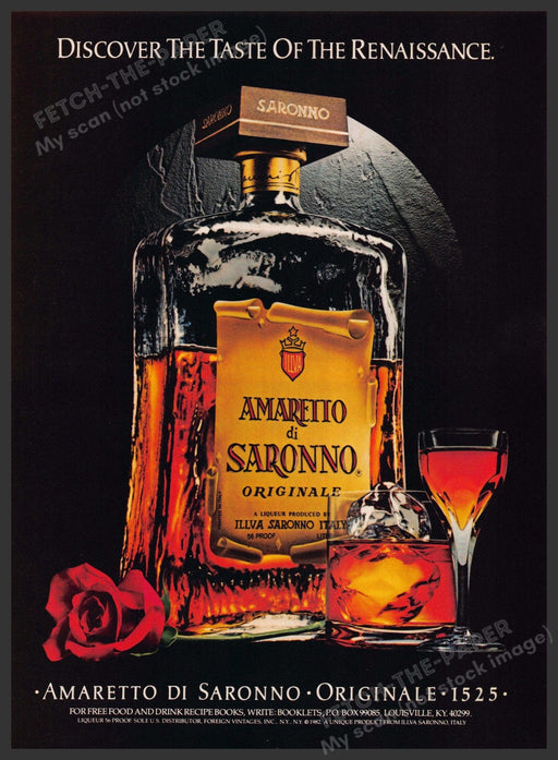 Amaretto di Saronno 1980s Print Advertisement 1983 "Taste of the Renaissance" Fetch-the-Paper