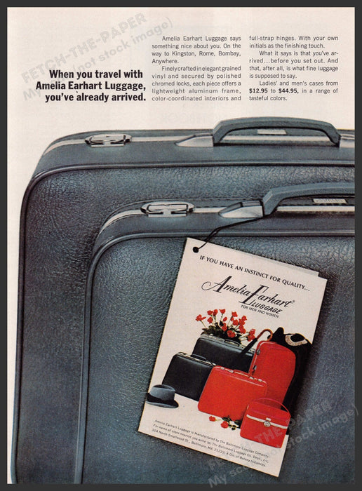 Amelia Earhart Luggage 1960s Print Advertisement Ad 1969 Fetch the Paper!