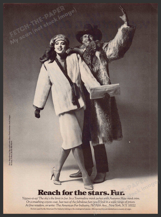American Fur Industry: Reach for the Stars 1970s Print Advertisement 1979 Legs Fetch-the-Paper