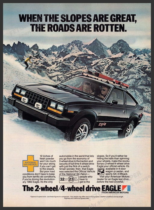 American Motors Eagle SX/4 1980s Print Advertisement 1982 Fetch-the-Paper