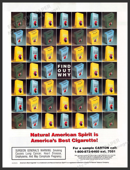 American Spirit Cigarettes 2000s Print Advertisement 2002 "Find out why" Fetch-the-Paper