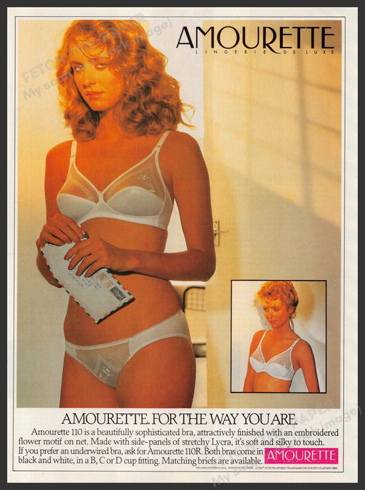 Amourette Lingerie 1980s Print Advertisement Ad 1982 Sexy Blonde Bra & Panties Fetch the Paper!