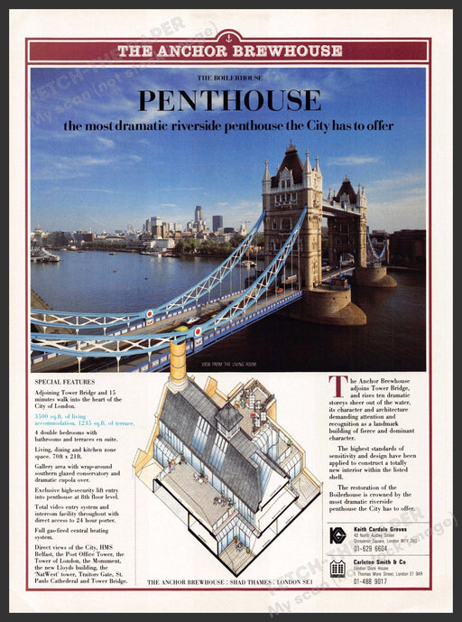 Anchor Brewhouse Boilerhouse Penthouse Tower Bridge 1980s U.K. Print Ad 1986 Anchor Brewhouse