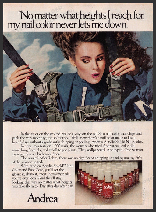 Andrea Nail Color 1980s Print Advertisement 1981 Parachuting Girl Fetch-the-Paper