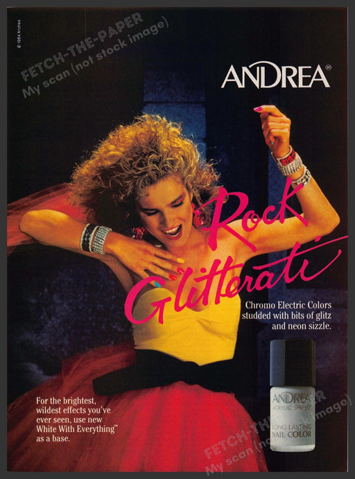 Andrea Rock Glitterati Nails 1980s Print Advertisement 1985 Punk Colorful Fetch-the-Paper