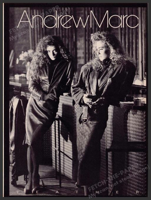 Andrew Marc Leather 1980s Print Advertisement 1986 Legs Big Hair Shoulder Pads Fetch-the-Paper