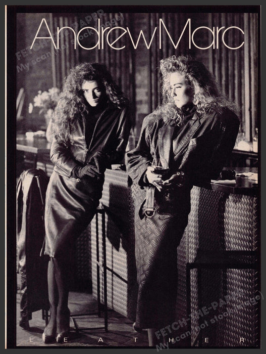 Andrew Marc Leather 1980s Print Advertisement 1986 Legs Big Hair Shoulder Pads Fetch-the-Paper