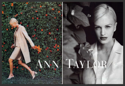 Ann Taylor 1990s Print Ad (2 page) 1999 Legs Fashion Wall Flowers Fetch-the-Paper