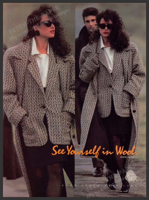 Anne Klein 1980s Print Advertisement Ad 1985 Pure Wool Andie MacDowell Anne Klein
