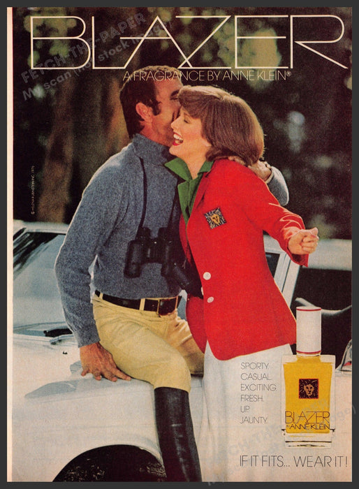 Anne Klein Blazer 1970s Print Advertisement 1976 Fragrance Couple Fetch-the-Paper