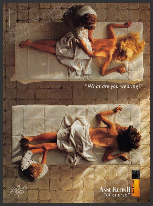 Anne Klein II 1980s Print Advertisement Ad 1988 Masseuse Bare Backs Fetch-the-Paper