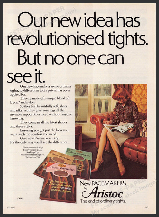 Aristoc Pacemakers Tights Hosiery 1970s Print Advertisement Ad 1977 Legs Fetch-the-Paper