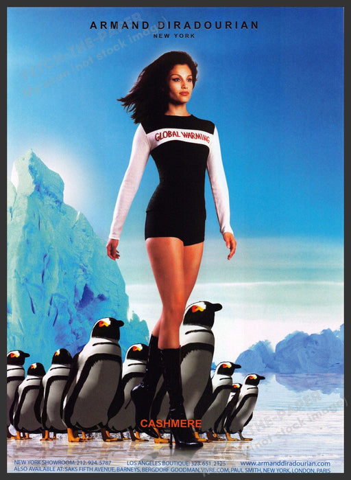 Armand Diradourian 2000s Print Advertisement 2002 Legs "Global Warming" Penguins Fetch-the-Paper