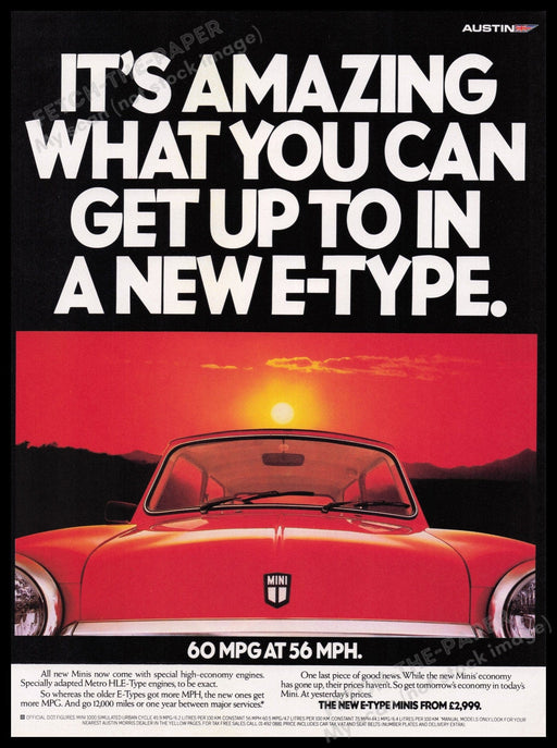 Austin Mini Car 1980s Print Advertisement Ad 1982 E-Type Fetch the Paper!