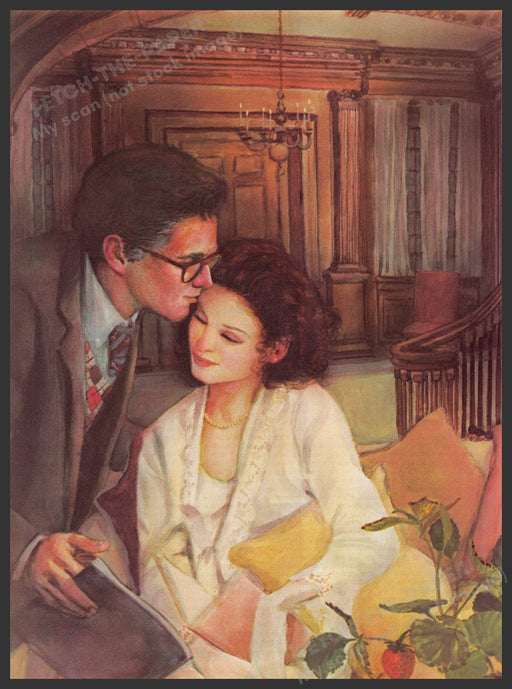 Ava Rene Artist 1980s Magazine Illustration 1985 Couple Kiss Forehead Ava Rene