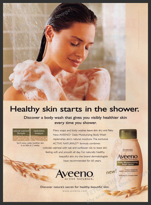 Aveeno 2000s Print Advertisement 2005 Shower Moisturizing Body Wash Skin Fetch-the-Paper
