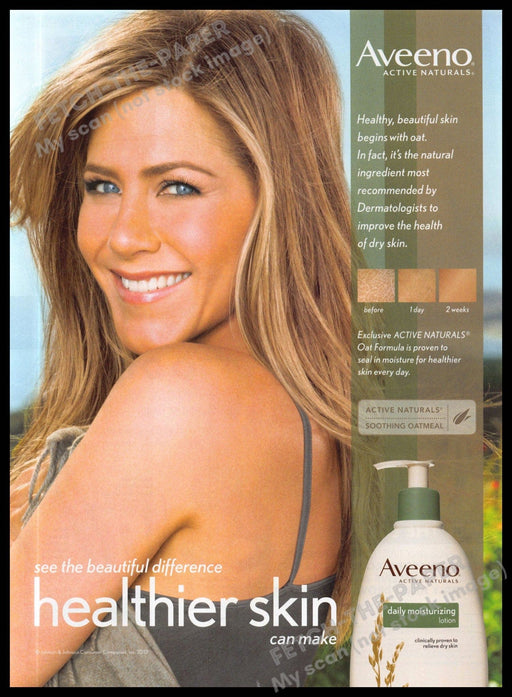 Aveeno 2010s Magazine Print Advertisement 2013 Jennifer Aniston Skin Beauty Aveeno
