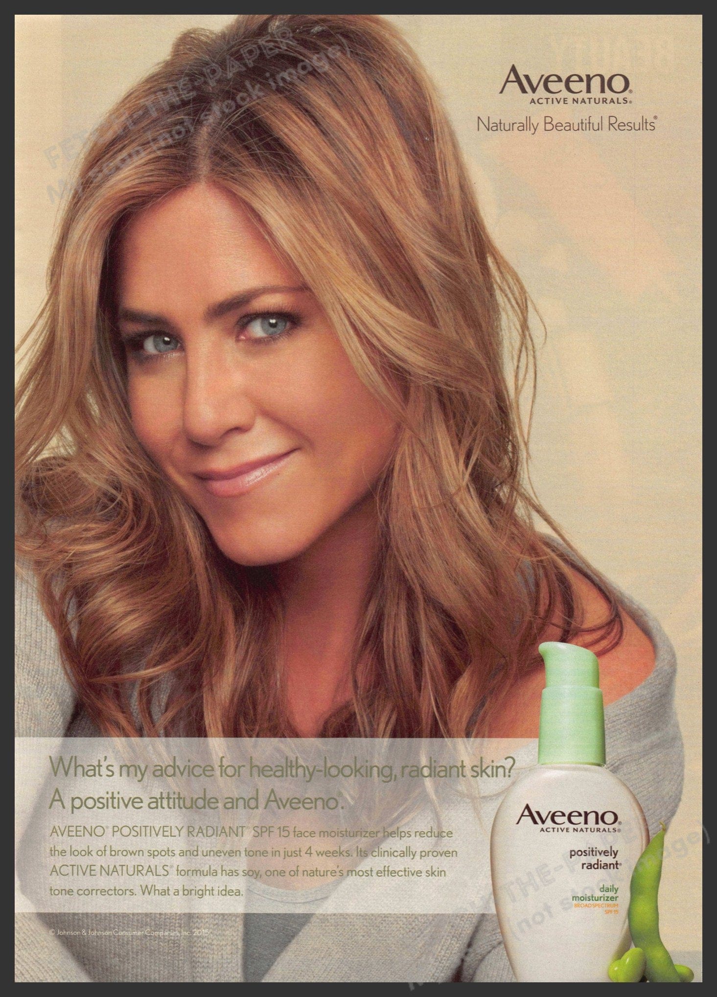 Aveeno 2015 Ad Jennifer Aniston Radiant Skin Moisturizer SPF 15 — Fetch ...