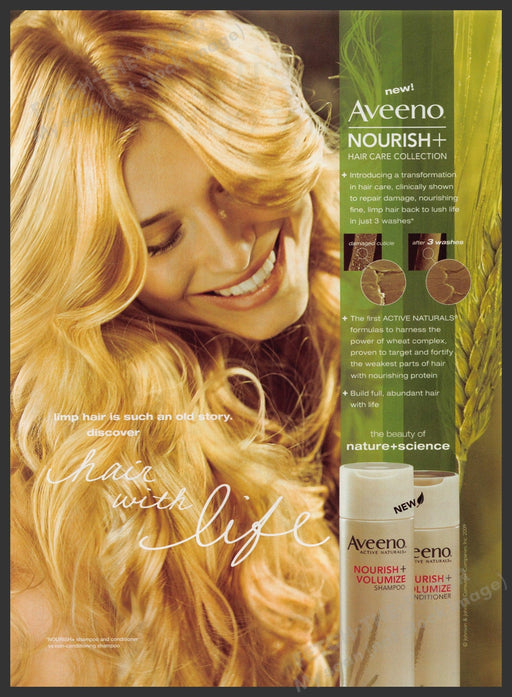 Aveeno Nourish Hair Products 2000s Print Advertisement 2009 Blonde Fetch-the-Paper