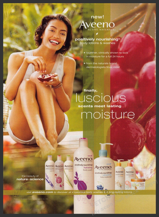 Aveeno Positively Nourishing Skincare 2010s Print Advertisement Ad 2010 Legs Fetch-the-Paper