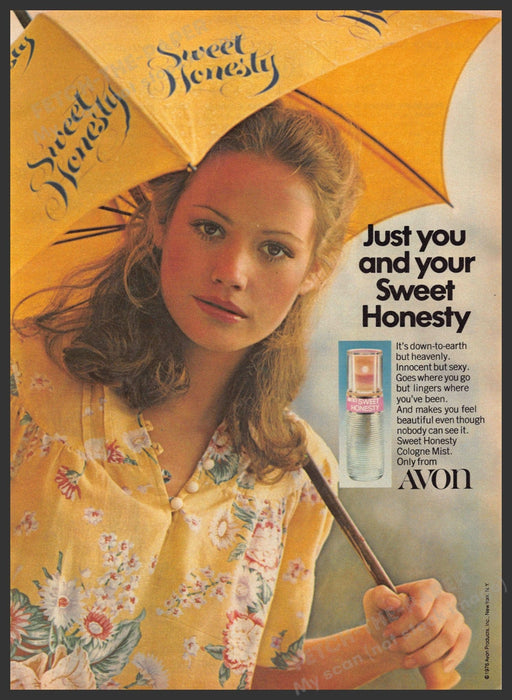 Avon Sweet Honesty 1970s Print Advertisement 1977 Girl Umbrella Avon