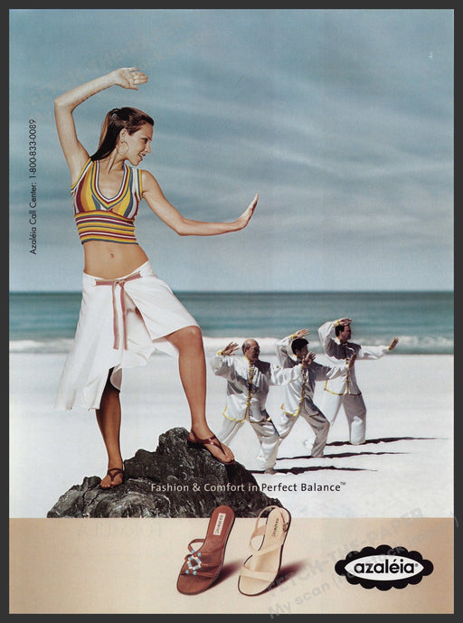 Azaleia Shoes Footwear 2000s Print Advertisement 2003 Tai Chi Beach Legs Fetch-the-Paper