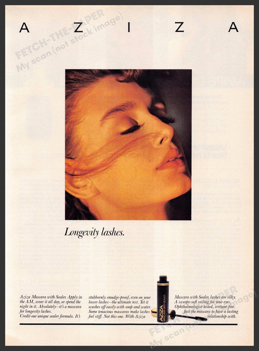 Aziza 1980s Print Advertisement 1987 Face "Longevity lashes" Aziza