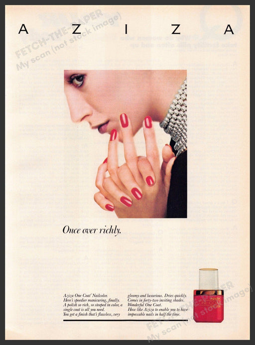 Aziza 1980s Print Advertisement 1987 Face "Once over richly" Nails Aziza