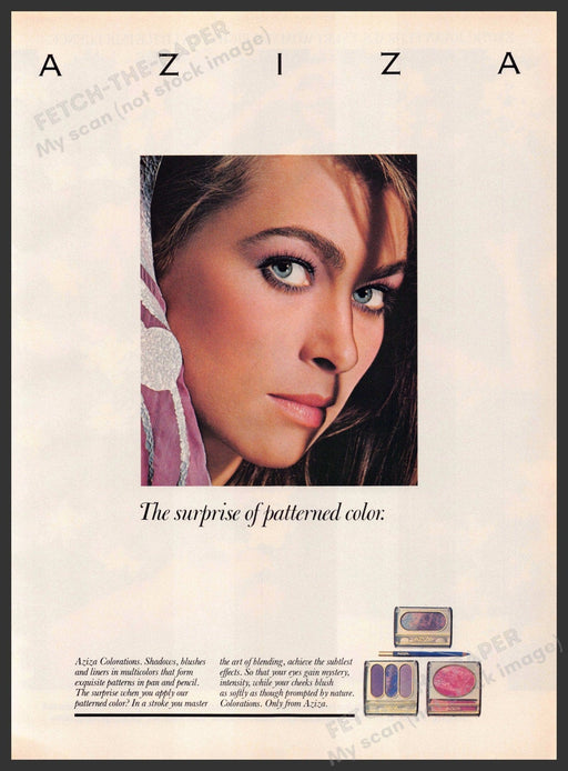 Aziza 1980s Print Advertisement 1987 Face "The surprise of patterned color" Aziza