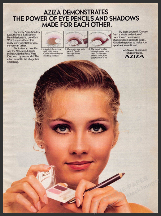 Aziza Eye Pencils 1980s Print Advertisement 1981 Cosmetics Aziza