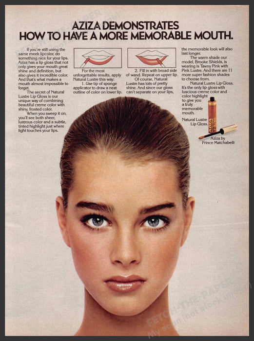 Aziza Lip Gloss 1970s Print Advertisement 1979 "A more memorable mouth" Aziza