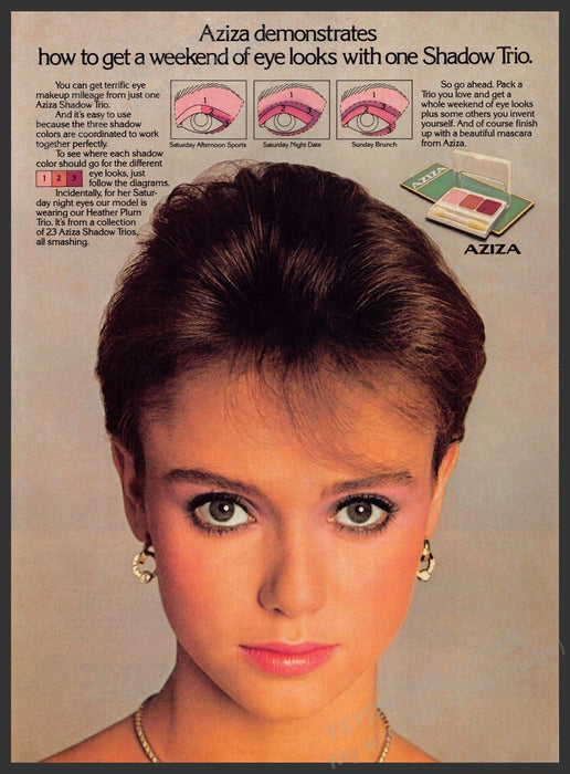 Aziza Shadow Trio 1980s Print Advertisement 1982 Weekend Color Eye Aziza