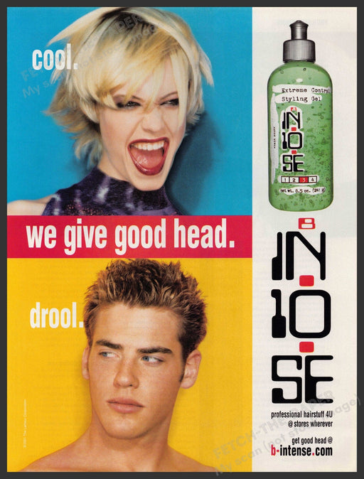 b-Intense Hair Products 2000s Print Advertisement 2001 "We give good head" Fetch-the-Paper